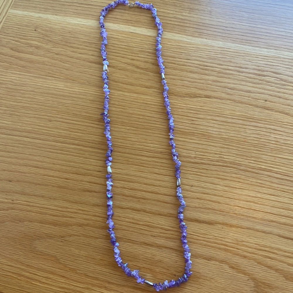 Amethyst and Silver Beaded Long Necklace. 38”